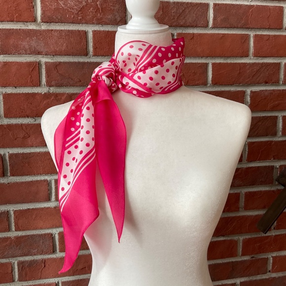 PINK WHITE POLKA DOT SILK SCARF TWILLY HANDBAG HANDLES HEAD HAIR WRAP 52… - Picture 1 of 5